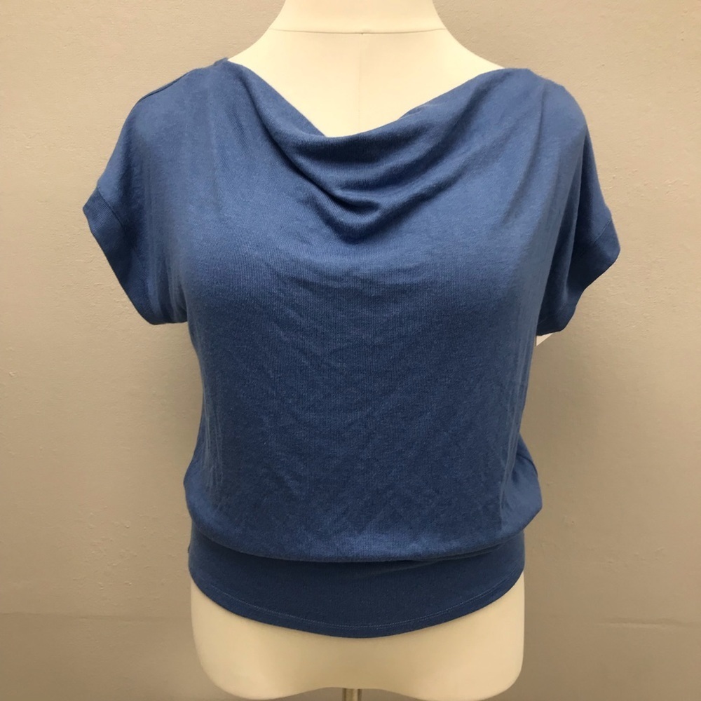 NWT Halston Studio Women's Blue Cowl Neck, Open Back Criss Cross Top - Size S